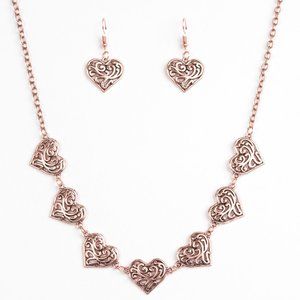 Paparazzi Heart Heaven Copper Necklace Earring Set
